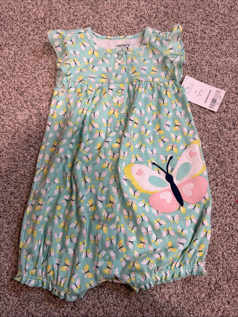 Carter's Mint Butterfly Sleep Sack Romper with Pink & Yellow Accents